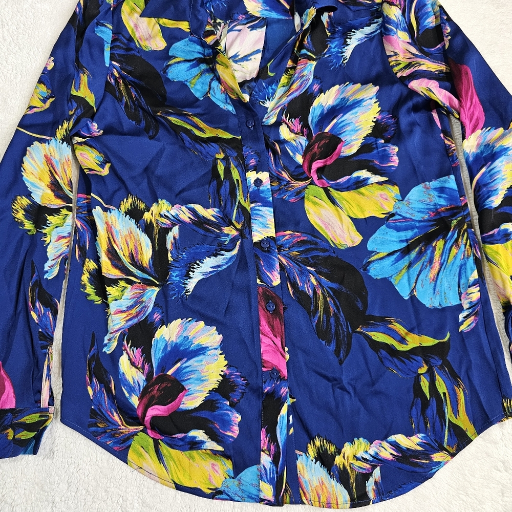 Elie Tahari Womens  The Madeline Silk-Blend Blouse, Blue - Picture 8 of 14